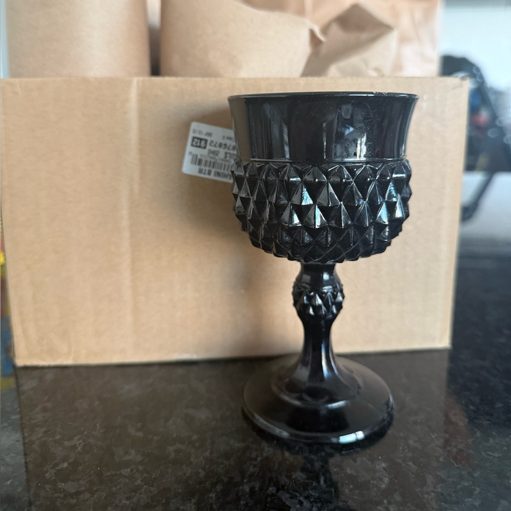 Indiana Glass Diamond Point Black Vintage Tiara Goblets Set Of 6 Goth Dining